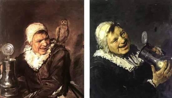 左图荷兰画家弗朗斯·哈尔斯的画作《马勒·巴伯》，右图米格伦仿作